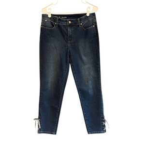 Talbots Flawless Slim Ankle‎ Jeans Dark Wash Womens Size 8 Lace Up Bow Detail